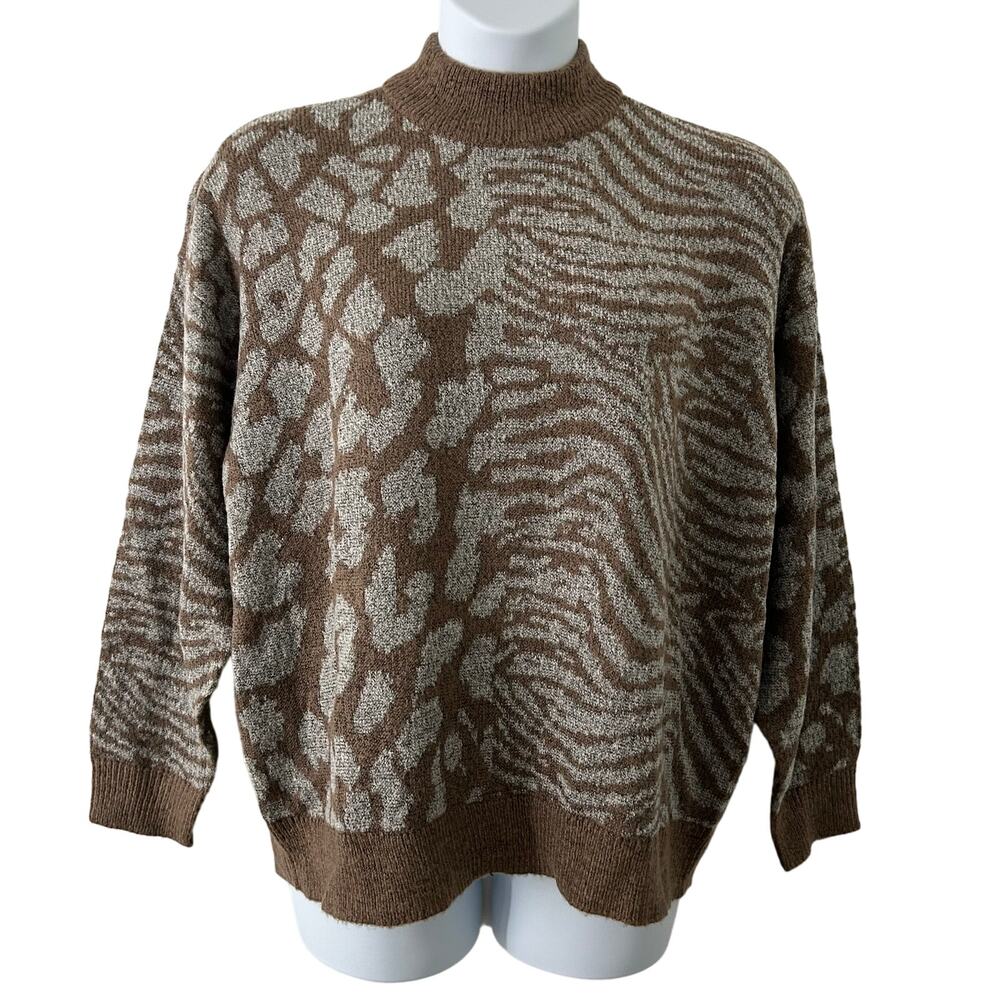 Vero Moda Women's Curve Animal Print Mock Neck Pullover Sweater Plus 1X New